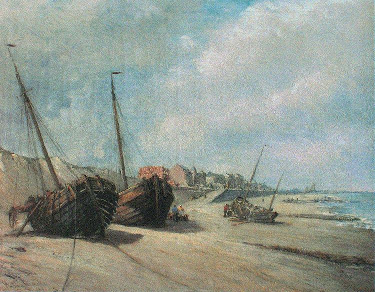 unknow artist Fishing boats on the beach of Heist Sweden oil painting art